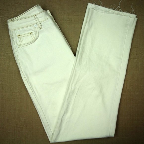 Re-styld Denim - Re-Styld High Waist Straight Leg Jeans Women's Size 2 Raw Hem White Denim